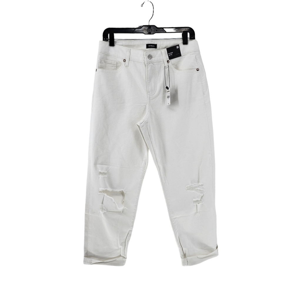 Express Women's Mid Rise Ripped Boyfriend Jean